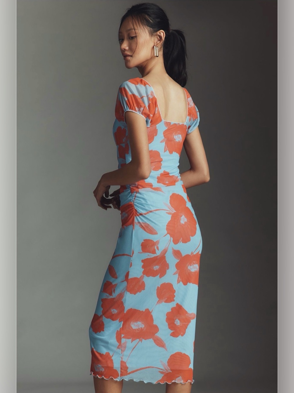 NWOT Maeve blue & Orange Floral Square-Neck Midi Dress - Picture 4 of 4